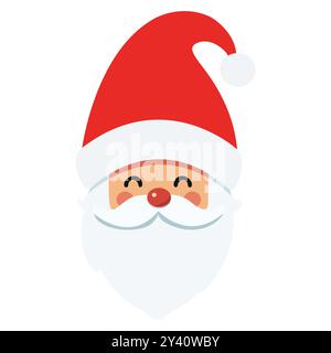 Vettore di gnomi natalizi. Simpatici gnomi nei cappelli di Babbo Natale in stile cartoni animati. Biglietto di auguri natalizi con personaggi scandinavi isolati sul dorso scuro Illustrazione Vettoriale