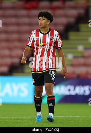 Sheffield, Regno Unito. 14 settembre 2024. Isla Phillips dello Sheffield United durante il match per il fa Women's Championship a Bramall Lane, Sheffield. Il credito per immagini dovrebbe essere: Simon Bellis/Sportimage Credit: Sportimage Ltd/Alamy Live News Foto Stock