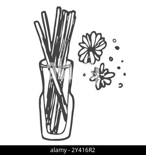 Illustrazione del doodle del diffusore di reed di aroma in vettoriale. Diffusore di canne aromatiche trafilate a mano in vettoriale Illustrazione Vettoriale