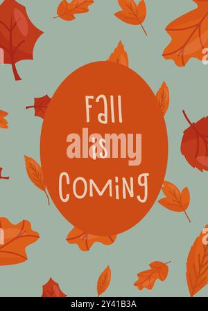 Illustrazione autunnale. L'autunno sta arrivando. Illustrazione vettoriale le foglie arancioni su uno sfondo bellissimo Illustrazione Vettoriale