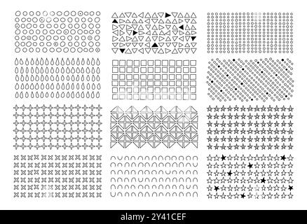 Gruppo vettoriale elementi geometrici astratti del doodle. Tracciati a mano con righe di cerchi, triangoli, quadrati, stelle e croci. Perfetto per Illustrazione Vettoriale