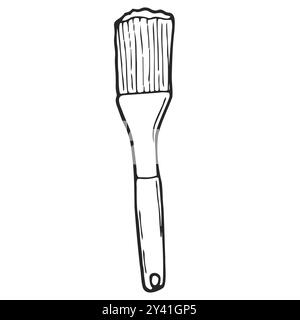 Spazzola per cottura in silicone. Stile Doodle. Utensili da cucina. Elemento di design per la decorazione di menu, ricette e confezionamento di alimenti. Imbutita e isolata a mano su wh Illustrazione Vettoriale