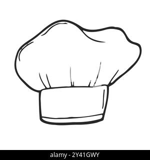 Cappellini uniformi per il personale di cucina in stile doodle. Classico toque da chef e cappello da fornaio. Illustrazione vettoriale disegnata a mano Illustrazione Vettoriale