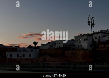 Alba sul fiume Bou Regreg, Rabat, Marocco, Nord Africa Foto Stock