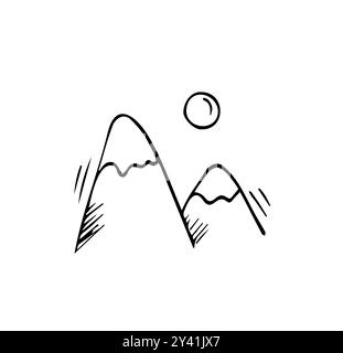 Poster disegnato a mano con montagna e luna in stile doodle. Carino cartolina di citazione di ispirazione. Contorni neri isolati su sfondo bianco. Prin. Vettore Illustrazione Vettoriale