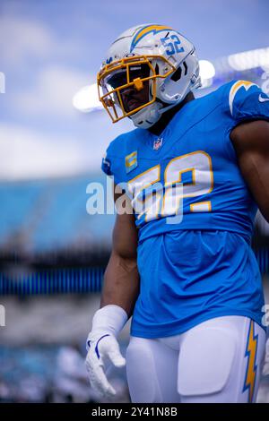 Charlotte, North Carolina, Stati Uniti. 15 settembre 2024. Il linebacker dei Los Angeles Chargers Khalil Mack (52) prima della gara contro i Carolina Panthers al match NFL a Charlotte, North Carolina. (Scott Kinser/Cal Sport Media). Crediti: csm/Alamy Live News Foto Stock