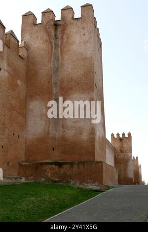 El Chellah, giardini paesaggistici sul sito di un'antica cittadella con rovine romane e tombe reali dove nidificano centinaia di cicogne. Rabat, Marocco Foto Stock