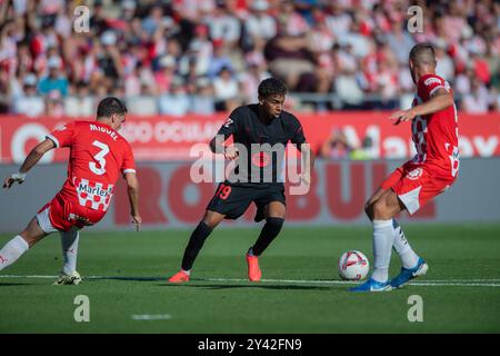 Girona, ESP. 15 settembre 2024. GIRONA FC-FC BARCELONA 15 settembre 2024 durante la partita tra Girona FC e FC Barcelona corrispondente alla quinta giornata della Liga EA Sports allo Stadio Municipale Montilivi di Girona, Spagna. Crediti: Rosdemora/Alamy Live News Foto Stock