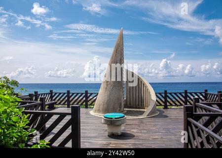 Il punto più meridionale di Taiwan, situato nel parco Eluanbi a Kenting, nella contea di Pingtung, segna la punta più meridionale dell'isola. Foto Stock