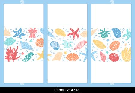 Set di design per la vita marina con animali acquatici Illustrazione Vettoriale