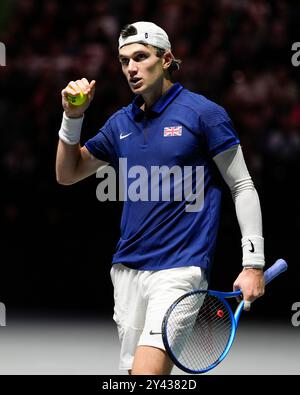 AO Arena, Manchester, Regno Unito. 15 settembre 2024. Finali di Coppa Davis, fase a gironi, gruppo D giorno 6; Jack Draper della Gran Bretagna Credit: Action Plus Sports/Alamy Live News Foto Stock