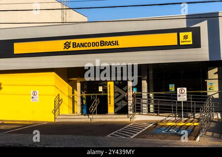 Marilia, San Paolo, Brasile, 3 luglio 2024. Facciata del cartello di diramazione del Banco do Brasil nella città di Marilia, de Marília, regione Midwest dello stato di SP. Foto Stock