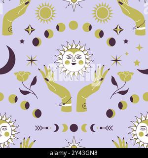 Celestiale Luna Phases Seamless Pattern Illustrazione Vettoriale