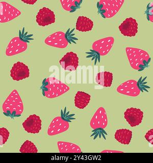 Motivo senza cuciture di fragole e lamponi Illustrazione Vettoriale