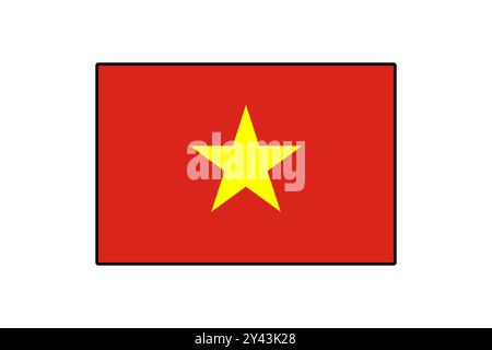 Una vivace rappresentazione della bandiera del Vietnam con un campo rosso con una grande stella gialla al centro, che simboleggia l'unità e l'indipendenza del paese Illustrazione Vettoriale