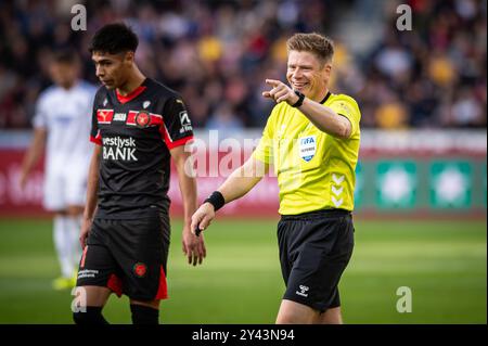 Herning, Danimarca. 14 settembre 2024. L'arbitro Jakob Sundberg visto durante il 3F Superliga match tra FC Midtjylland e FC Copenhagen all'MCH Arena di Herning. Foto Stock