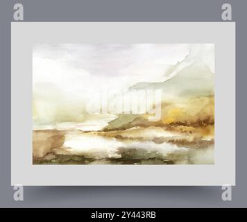 Paesaggio autunnale con zone paludose ai piedi delle montagne o delle alte colline, con il tempo nuvoloso Illustrazione Vettoriale