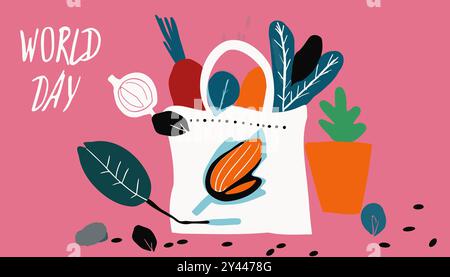 L'illustrazione del giorno del cibo mondiale disegnata a mano dal vettore Foto Stock