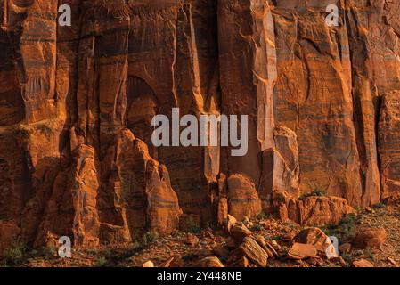 Scogliera di arenaria rossa dettagliata con motivi naturali di erosione. Foto Stock