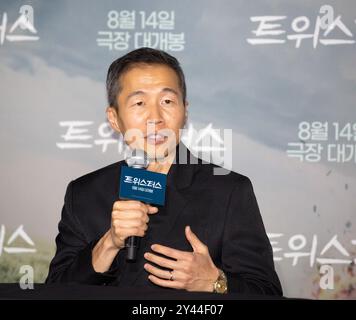 Lee Isaac Chung, 7 agosto 2024: Il regista Lee Isaac Chung partecipa a una conferenza stampa dopo un'anteprima stampa del film "Twisters" a Seoul, Corea del Sud. Crediti: Lee Jae-won/AFLO/Alamy Live News Foto Stock