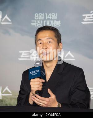 Lee Isaac Chung, 7 agosto 2024: Il regista Lee Isaac Chung partecipa a una conferenza stampa dopo un'anteprima stampa del film "Twisters" a Seoul, Corea del Sud. Crediti: Lee Jae-won/AFLO/Alamy Live News Foto Stock