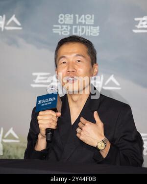 Lee Isaac Chung, 7 agosto 2024: Il regista Lee Isaac Chung partecipa a una conferenza stampa dopo un'anteprima stampa del film "Twisters" a Seoul, Corea del Sud. Crediti: Lee Jae-won/AFLO/Alamy Live News Foto Stock