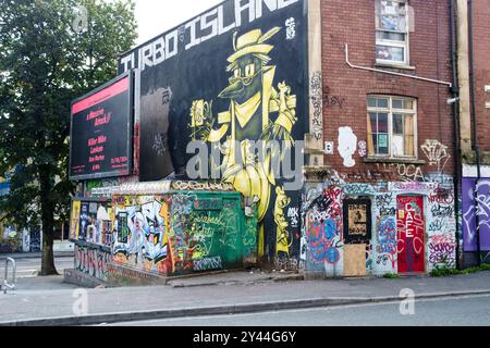 Turbo Island, recentemente ristrutturata, un piccolo angolo di Stokes Croft a Bristol nel Regno Unito Foto Stock