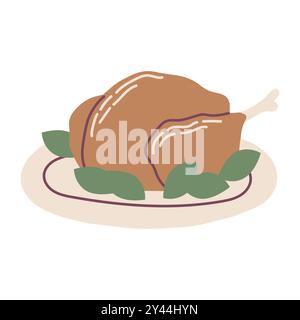 tacchino del Ringraziamento, grazioso oggetto stagionale disegnato a mano. Illustrazione vettoriale in stile piatto Illustrazione Vettoriale