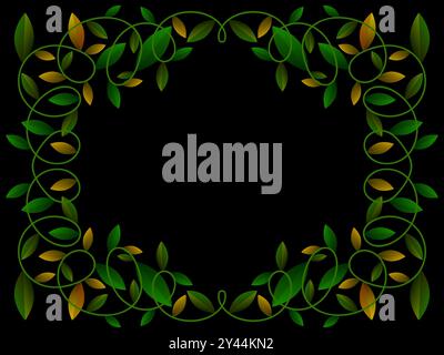 Cornice autunnale con sfumature di foglie verdi e gialle. Splendida cornice autunnale con foglie e spazio per il testo, autunno delle foglie di novembre. Design per il benvenuto Illustrazione Vettoriale