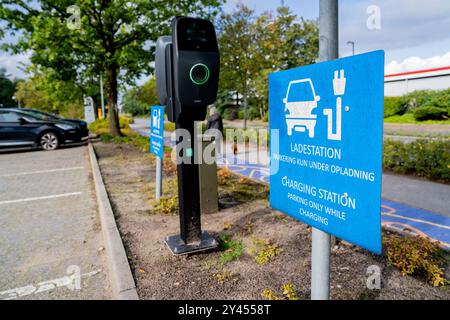 Billund, Danimarca. 11 settembre 2024. Un caricabatterie elettrico rapido per veicoli elettrici a Billund, Danimarca, l'11 settembre 2024. (Foto di Manuel Romano/NurPhoto) credito: NurPhoto SRL/Alamy Live News Foto Stock