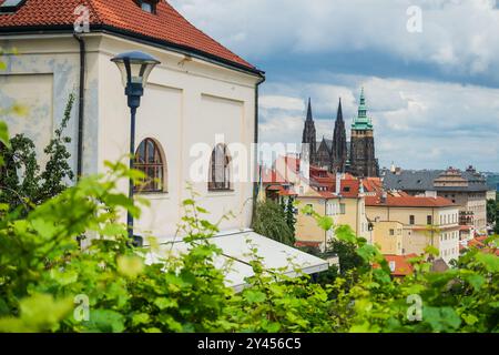 Vista dello skyline di Praga e della cattedrale di San Vito dal grande Classic Panorama Foto Stock