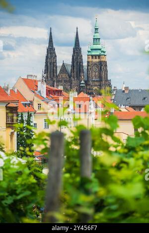 Vista dello skyline di Praga e della cattedrale di San Vito dal grande Classic Panorama Foto Stock