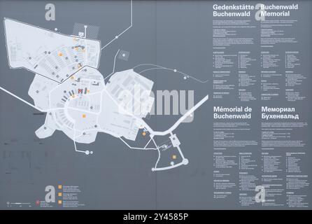 Mappa del campo di concentramento di Buchenwald con strutture all'aperto vicino a Weimar, Turingia, Germania Foto Stock