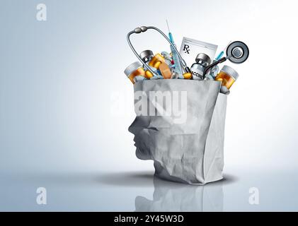 I prezzi dei consumatori e dei medicinali per l'assistenza sanitaria o il simbolo di acquisto dei farmaci e l'icona del business dell'assicurazione sanitaria come prodotti farmaceutici o farmaceutici Foto Stock