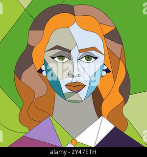 Le donne si affrontano nello stile di Picasso. Donna del cubismo. Sfondo astratto in stile Picasso. Illustrazione vettoriale. Illustrazione Vettoriale