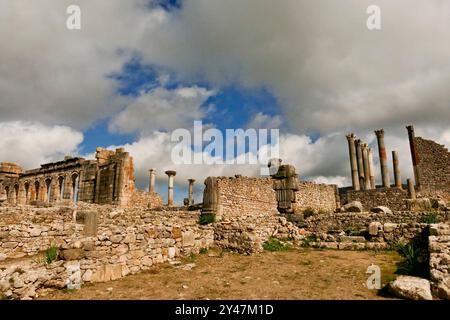 Volubilis, sito archeologico, romano, monte Zerhoun, città imperiale, Meknès, sito archeologico, Marocco, patrimonio dell'umanità, UNESCO Foto Stock