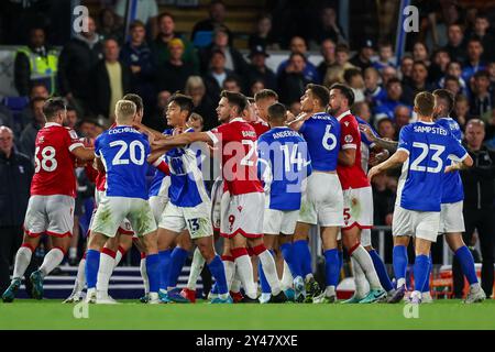 Knighthead Park, Birmingham lunedì 16 settembre 2024. I tempers esplodono durante la partita Sky Bet League 1 tra Birmingham City e Wrexham a St Andrews al Knighthead Park, Birmingham lunedì 16 settembre 2024. (Foto: Stuart Leggett | mi News) crediti: MI News & Sport /Alamy Live News Foto Stock