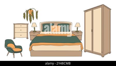 Arredi per camere da letto dal design moderno. Illustrazione Vettoriale