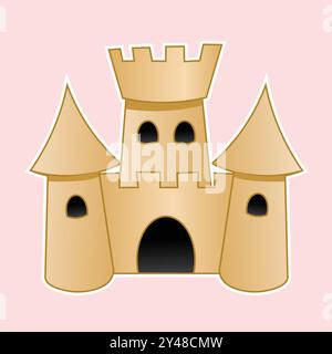 Castello di sabbia sulla spiaggia Happy Children hobby edificio illustrazione vettoriale su sfondo bianco, Sand Castle illustrazione vettoriale. Casa di sabbia. Illustrazione Vettoriale