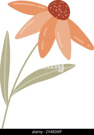 Una semplice illustrazione floreale autunnale con due fiori a conchiglia stilizzati e un ramo con fiori arancioni, con toni tenui di arancio, marrone e verde Illustrazione Vettoriale