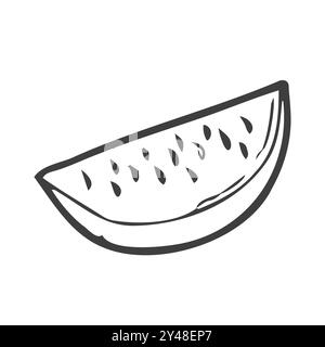 Fetta e tutto il contorno dell'anguria. Pagina da colorare. Illustrazione vettoriale isolata su bianco. Illustrazione Vettoriale