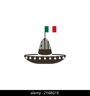 Un attributo del popolo del Messico è un cappello e maracas. Semplice cappello nero in stile messicano vettoriale. Illustrazione Vettoriale