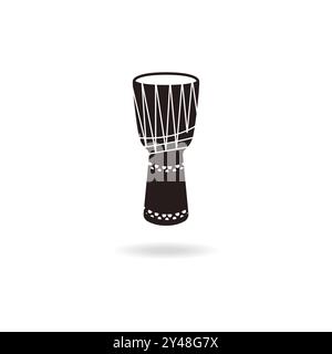 Set di tamburi manuali e tamburi con vettore avambracci. Strumenti folk vettore di percussioni. Tamburo acustico su un supporto. Icona vettoriale elegante tamburo nero. Illustrazione Vettoriale