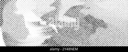 Grana astratta tratteggiata trama dei mezzitoni distorta. Sfondo bitmap granuloso pixelato. Motivo gradiente ondulato e grunge in rilievo. Sfondo con rumore di grana raster retrò. Sfondo sovrapposizione stile fumetto vettoriale Illustrazione Vettoriale