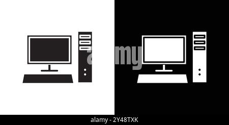 Icona del computer grafica con linee nere in bianco e nero e segno di raccolta del set di contorni Illustrazione Vettoriale