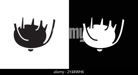 Icona kohlrabi Vector art linea nera in bianco e nero con il simbolo della collezione set di contorni Illustrazione Vettoriale
