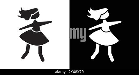Icona di danza donna Black line art Vector in bianco e nero contorno set segno di collezione Illustrazione Vettoriale