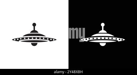 Icona di volo ufo Black line art vettoriale in bianco e nero con il simbolo della collezione Illustrazione Vettoriale