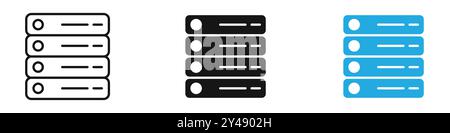 Icona rack server linea vettoriale logo marchio o stile contorno raccolta set di simboli Illustrazione Vettoriale