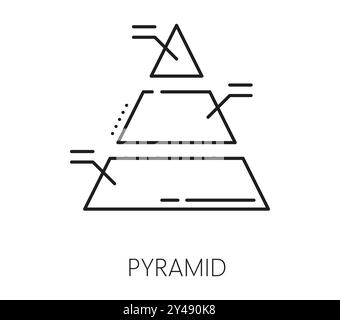 Analisi dei dati finanziari, icona della linea del grafico a piramide. Icona dell'analisi dei dati della strategia aziendale, report di ricerca aziendale o presentazione delle prestazioni finanziarie segno vettoriale lineare con infografiche a piramide Illustrazione Vettoriale